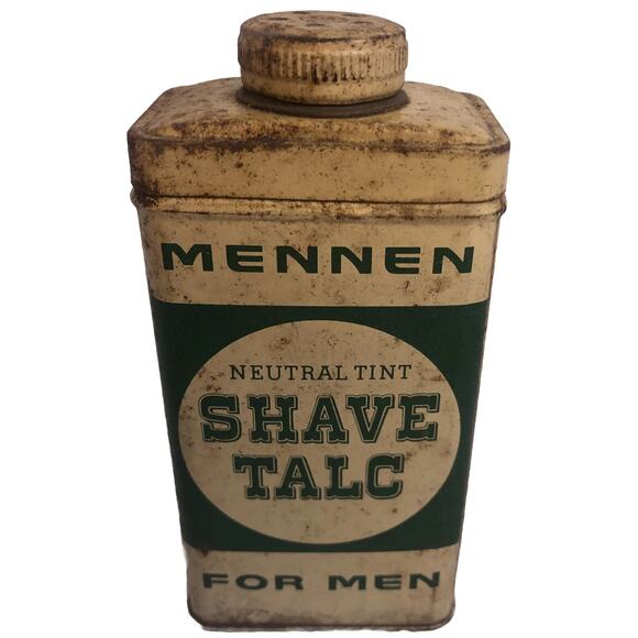 Mennen Shave Talc Men Neutral Tint Tin 4oz Metal Lid Green White Container Vtg - Picture 3 of 7